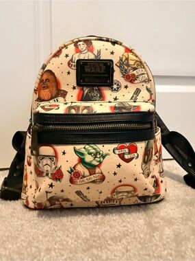 Loungefly Star Wars Cream Tattoo Mini Backpack with Black Trim